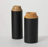 Wood & Black Vase Set