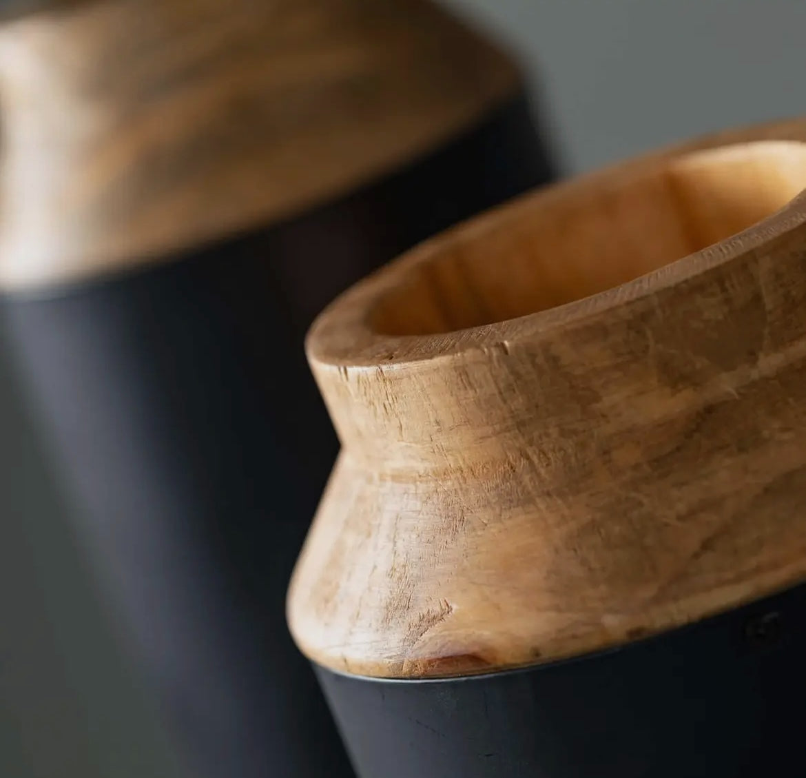 Wood & Black Vase Set