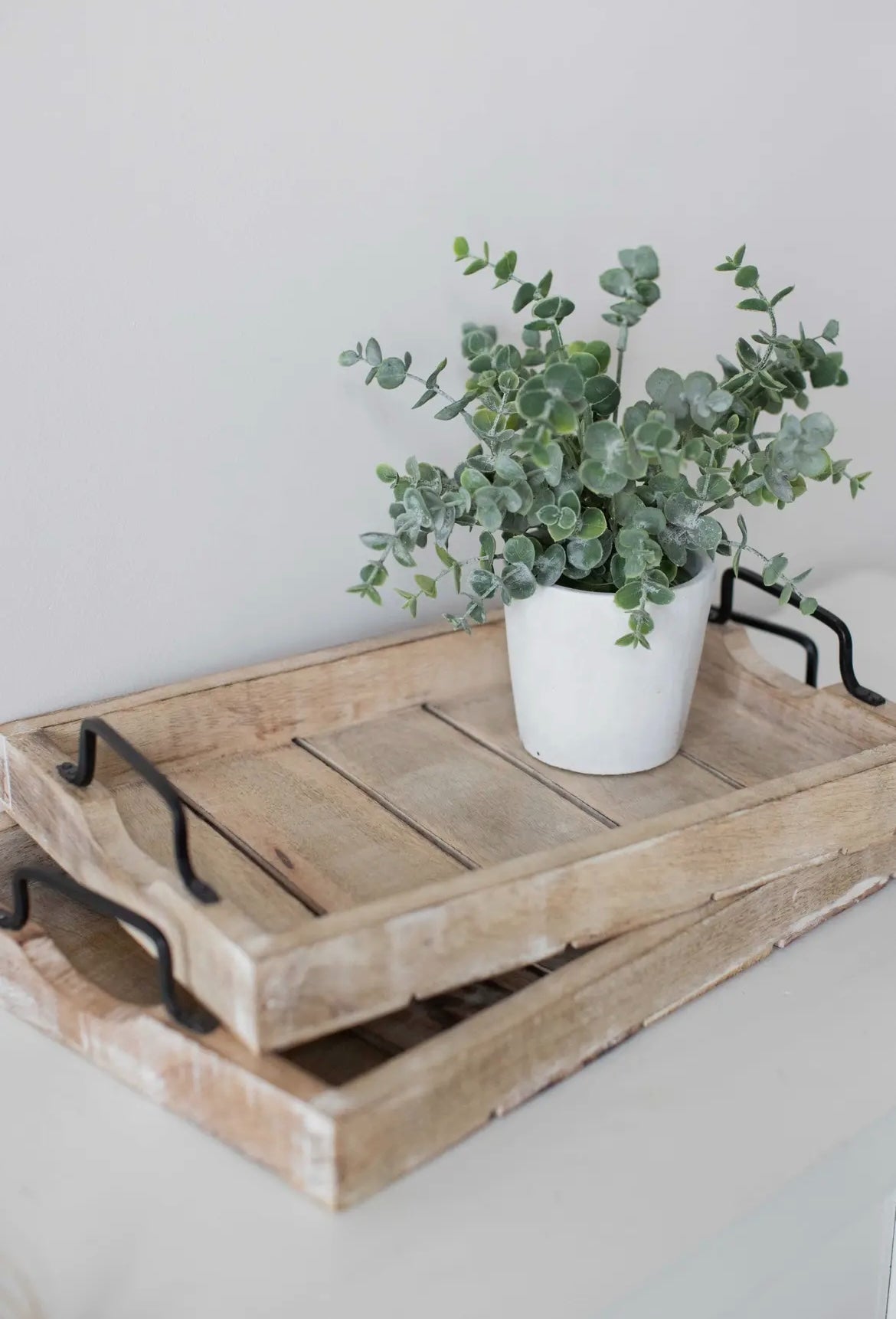 Mango Wood Nested Tray Set - Handcrafted Two-Piece Set with Black