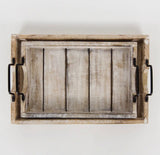 Mango Wood Nested Tray Set - Handcrafted Two-Piece Set with Black Metal Handles