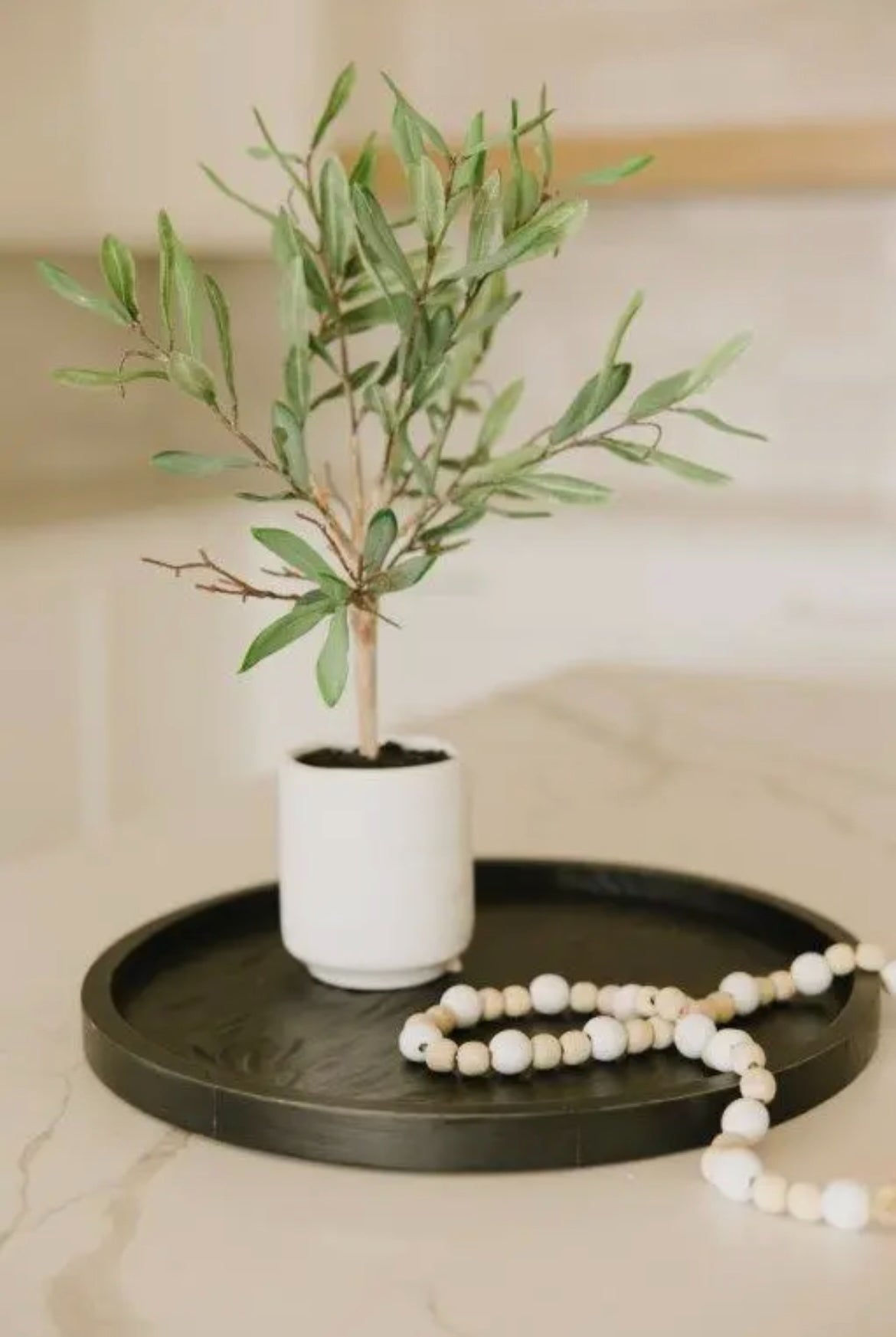 Round Wooden Tray - Distressed Black Finish with Carved Texture