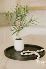 Round Wooden Tray - Distressed Black Finish with Carved Texture