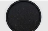 Round Wooden Tray - Distressed Black Finish with Carved Texture