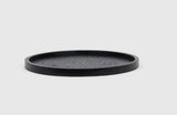 Round Wooden Tray - Distressed Black Finish with Carved Texture