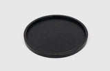 Round Wooden Tray - Distressed Black Finish with Carved Texture