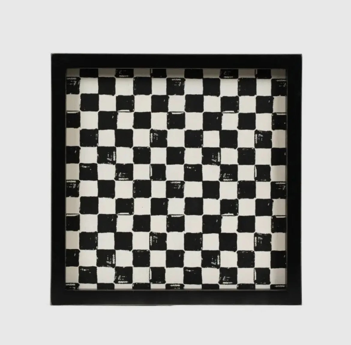 Square Wood Tray - Classic Black & White Checkered Design