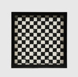 Square Wood Tray - Classic Black & White Checkered Design