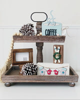 Rectangle Tiered Tray – Antique Wood Finish, 15.75" Base