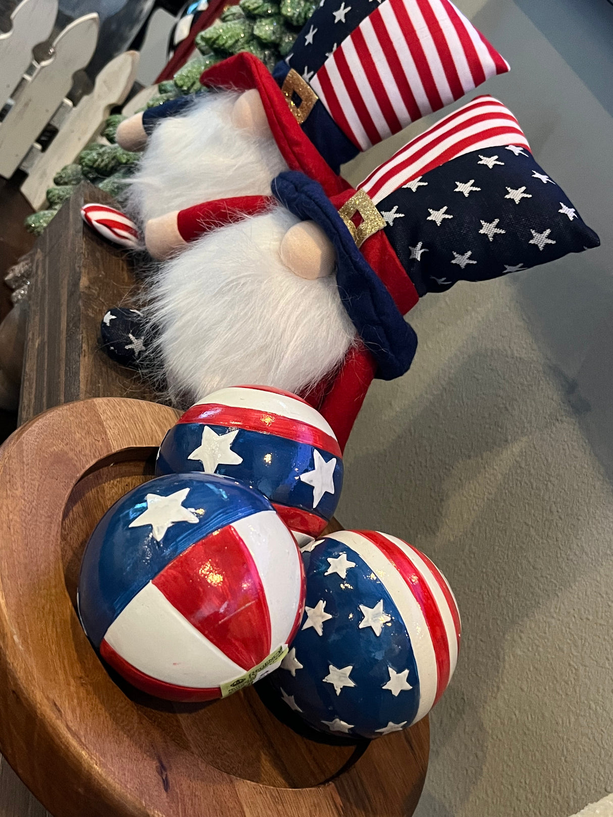 Decorative Patriotic Orb Set – Polystone Flag Balls Set of 3 Red, White & Blue Accents