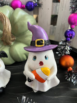 Mini Trick-or-Treat Ghost Set – Resin Halloween Figurine Accent Trio