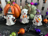 Mini Trick-or-Treat Ghost Set – Resin Halloween Figurine Accent Trio
