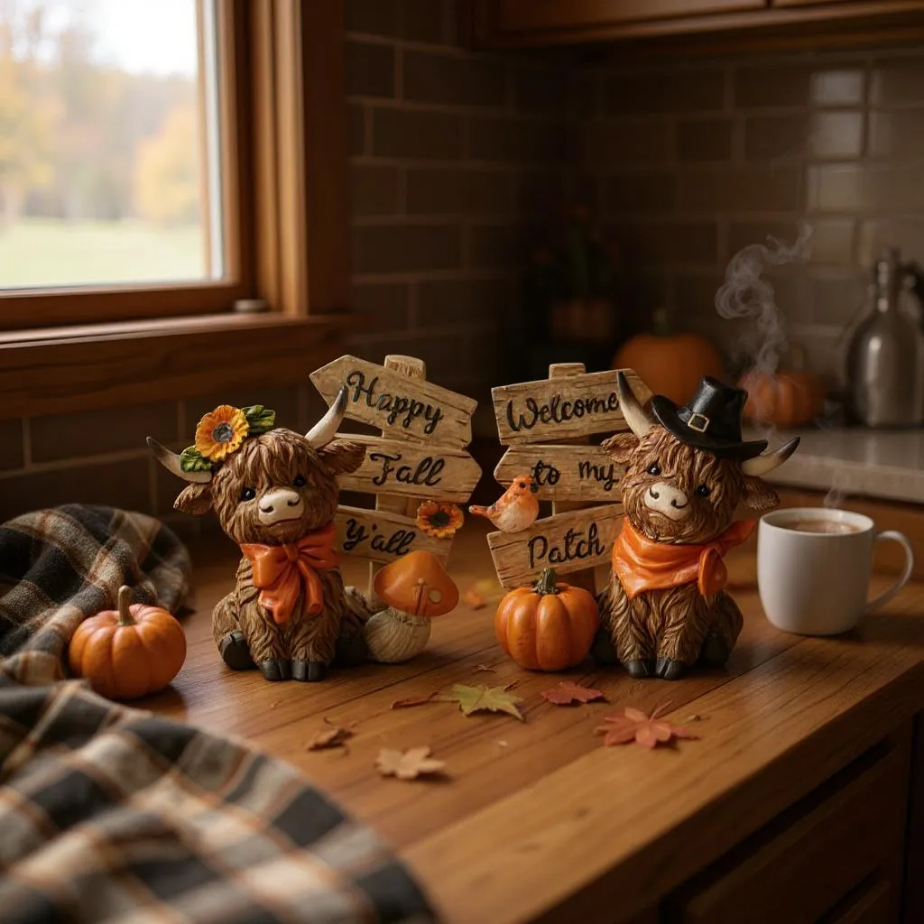 Harvest Highland Cow – Signpost Fall Figurine