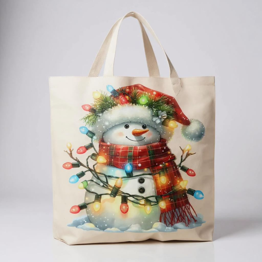 Christmas Snowman with Lights Canvas Tote Bag