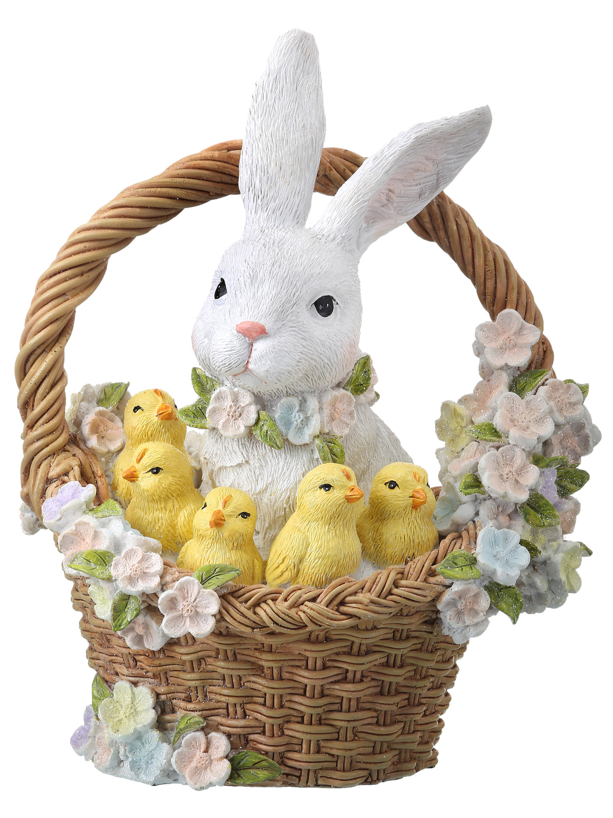 Bunny and Chicks in Flower Basket -S00120