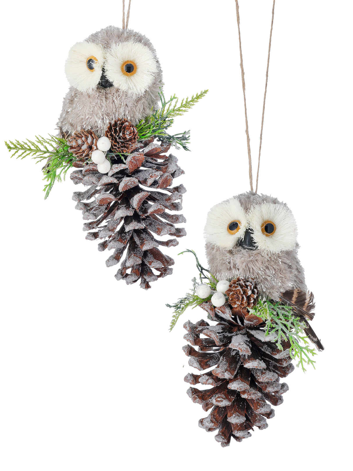 Owl on Pine Cone Ornaments – Set of 2 by Regency International