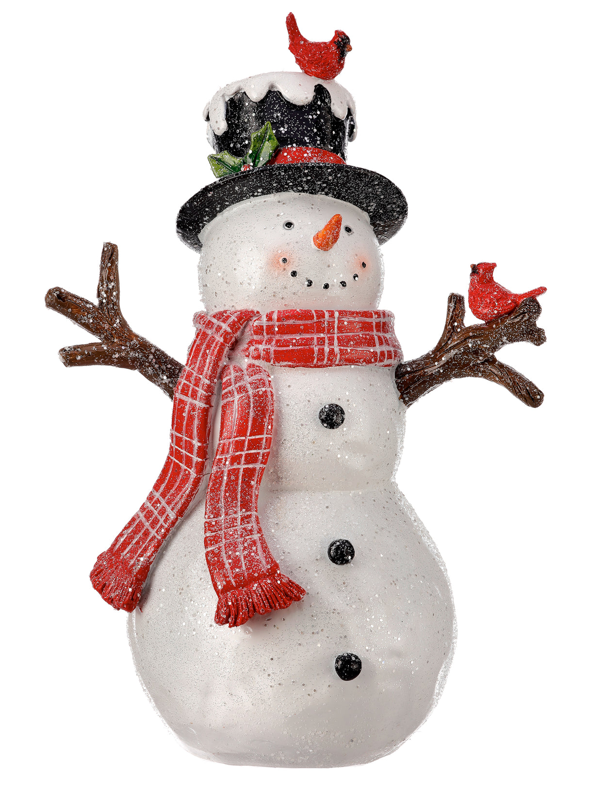 Resin Snowman and Cardinals Figurine – Classic Winter Mantel Accent