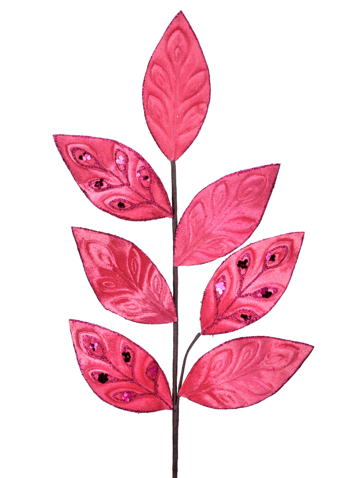 26″ Pink Velvet & Jewel Leaf Spray – Pastel Floral Stem for Christmas, Valentine’s, Easter & Spring Decor