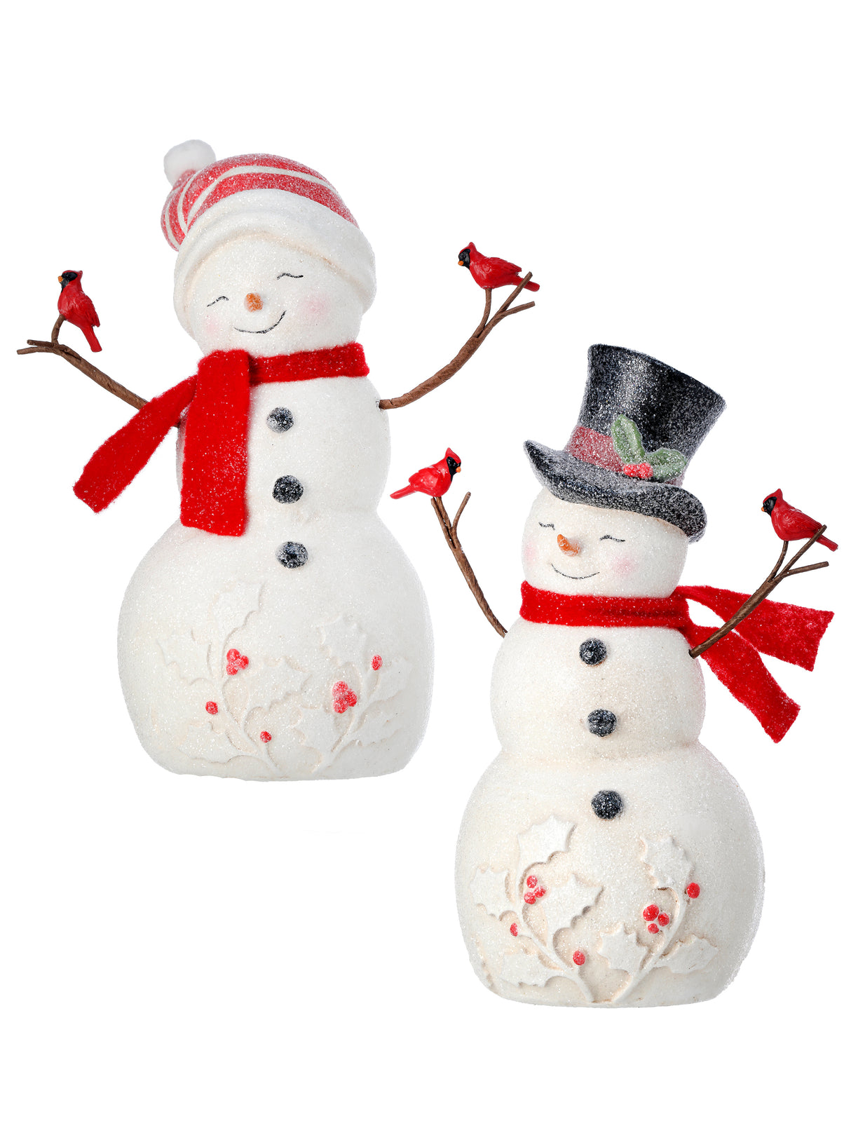 8" Resin Snowmen with Cardinal Couple