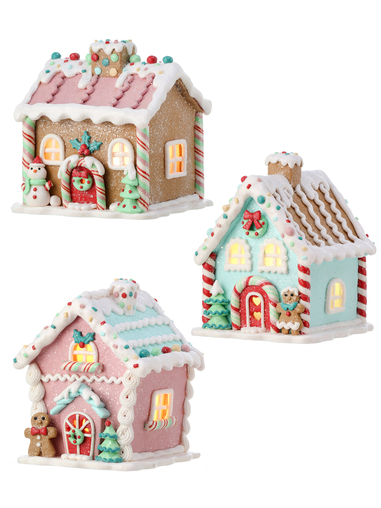 Pastel Gingerbread House with LED Light – 5"