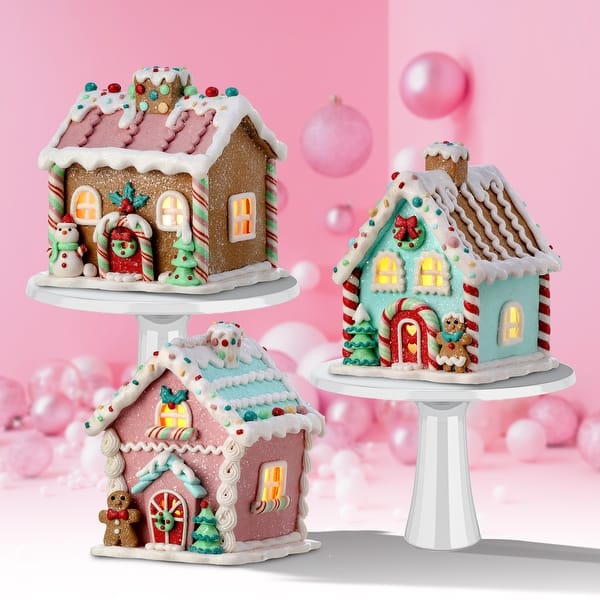 Pastel Gingerbread House with LED Light – 5"