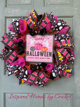 Pink and Black Happy Halloween Wreath