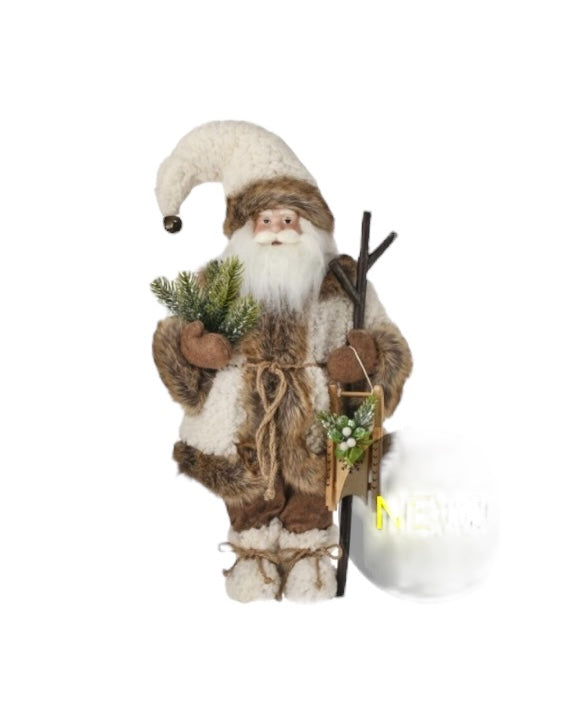 “Chalet Claus” – 20″ Fabric Santa with Sled