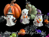 Mini Trick-or-Treat Ghost Set – Resin Halloween Figurine Accent Trio