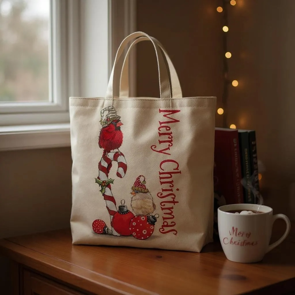 Christmas Cardinal Canvas Tote Bag