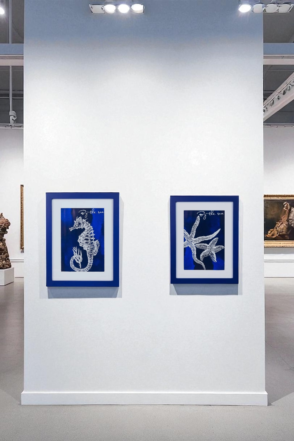 Blue Framed Beachcombers Coastal Life – Seahorse & Starfish Framed Wall Art – Set of 2