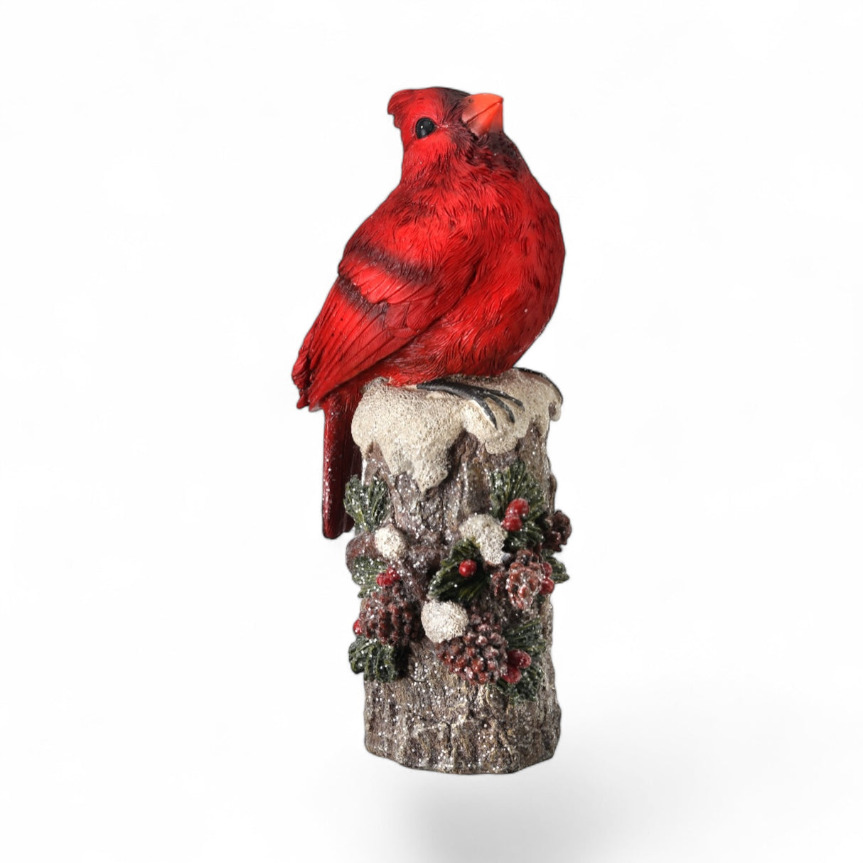 Large Cardinal on Stump with Pinecones & Berries – 8.5″ Woodland Holiday Accent