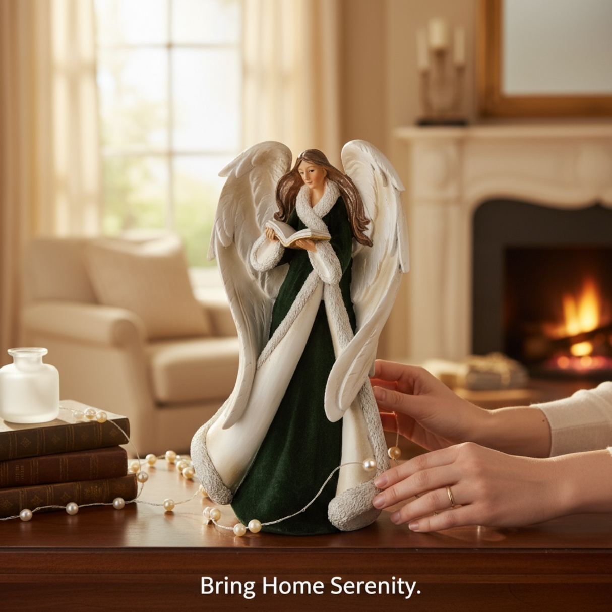 12" Flocked Emerald Angel Figurine with Book – Regency Christmas Decor