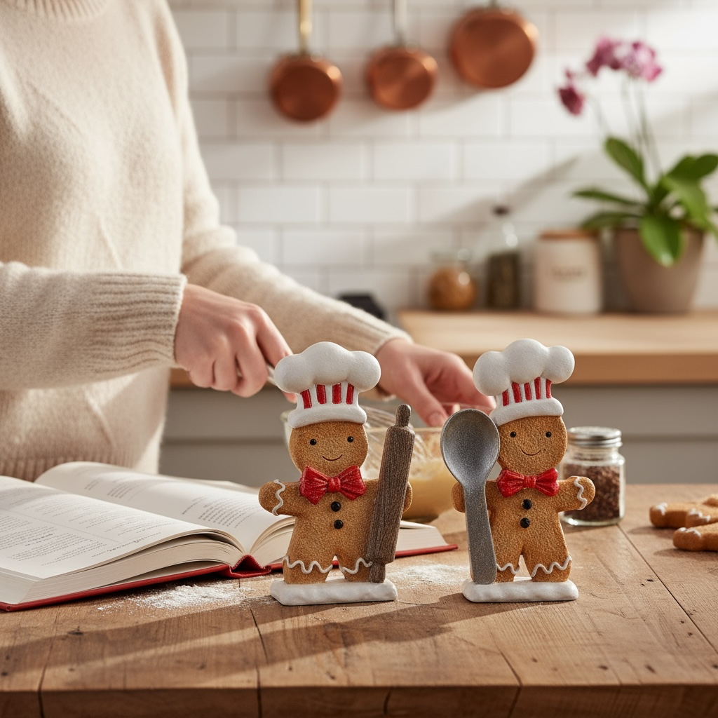 Holiday Gingerbread Baker Figurine – Spoon or Rolling Pin (7")