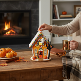 12" Halloween Gingerbread House – Light-Up Spooky Candy Cottage with Ghost, Pumpkins & Timer