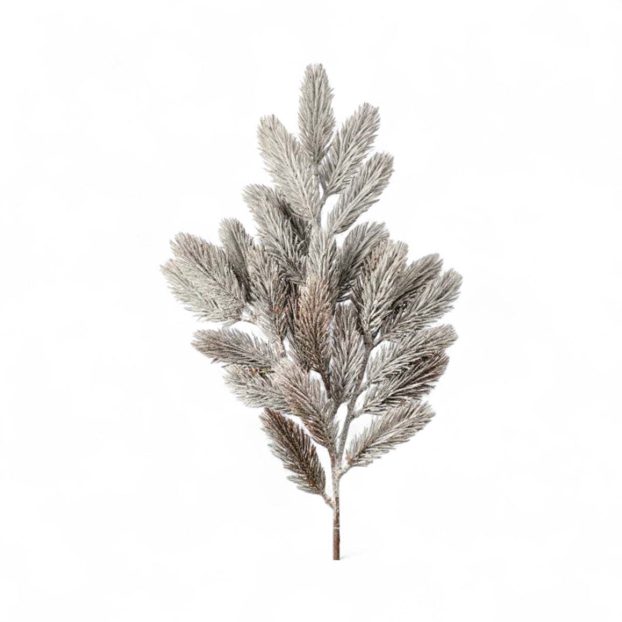 24" Smoky Mountain Ice Pine Spray – Silvery Grey Flocked Greenery Stem