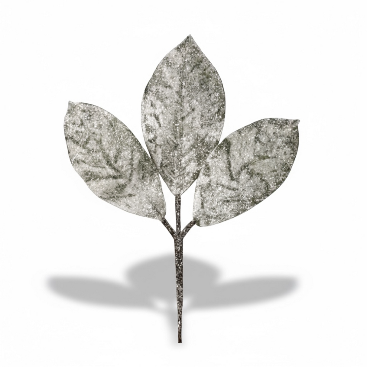 14" Snow Magnolia Leaf Pick – Frosted Greenery Stem with Icy Flocking