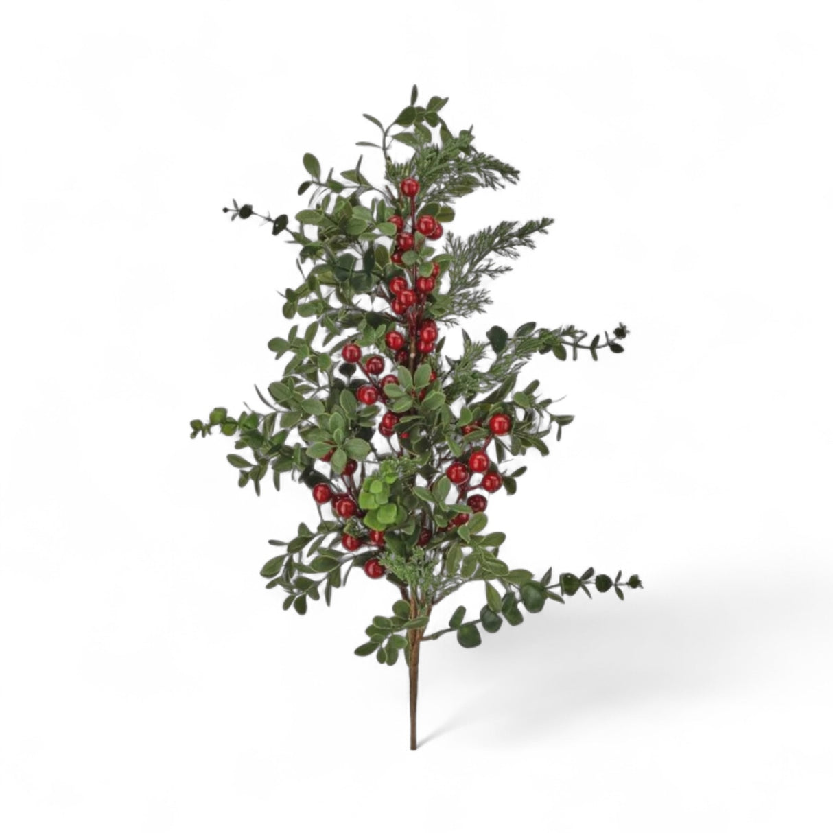28" Eucalyptus, Pine & Berry Spray – Faux Christmas Greenery Stem with Mixed Textures