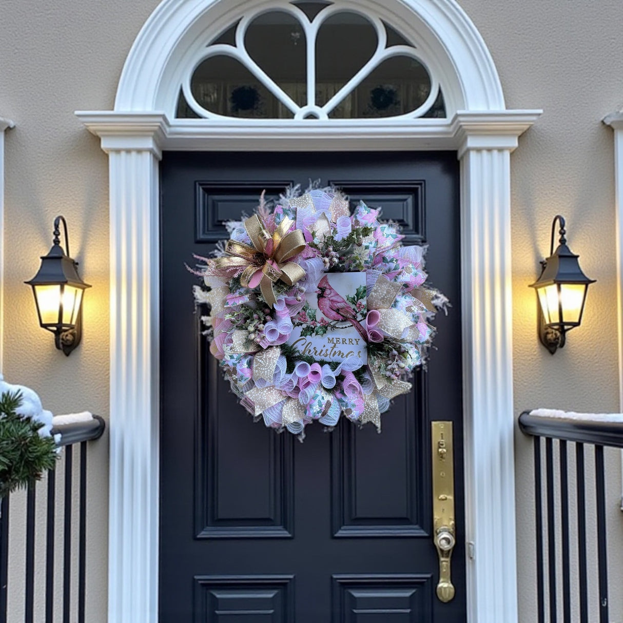 Pink Noel Cardinal Wreath – Merry Christmas Mesh Wreath with Vintage Charm