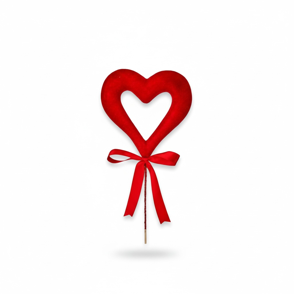 Red Flocked Open Heart Pick