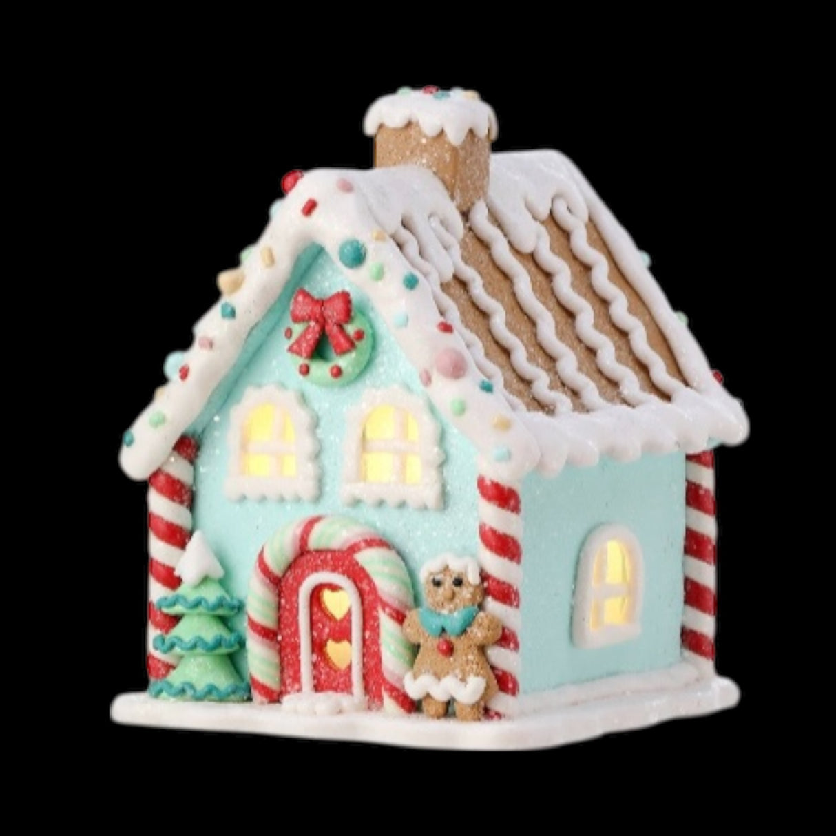 Pastel Gingerbread House with LED Light – 5"