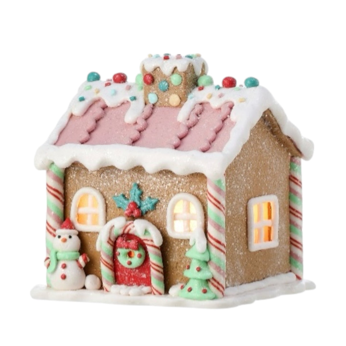 Pastel Gingerbread House with LED Light – 5"