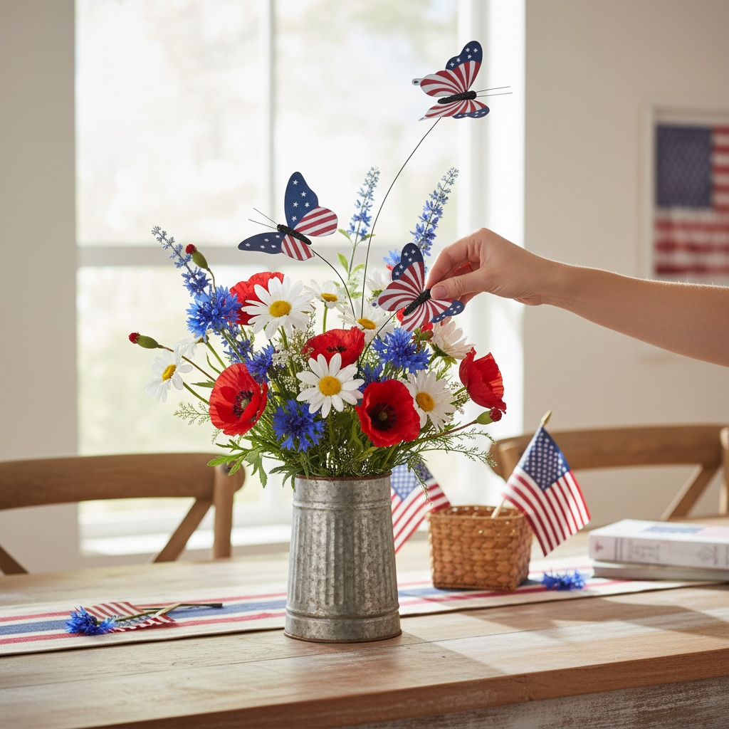 Fabric Patriotic Butterfly Spray - 15.25"