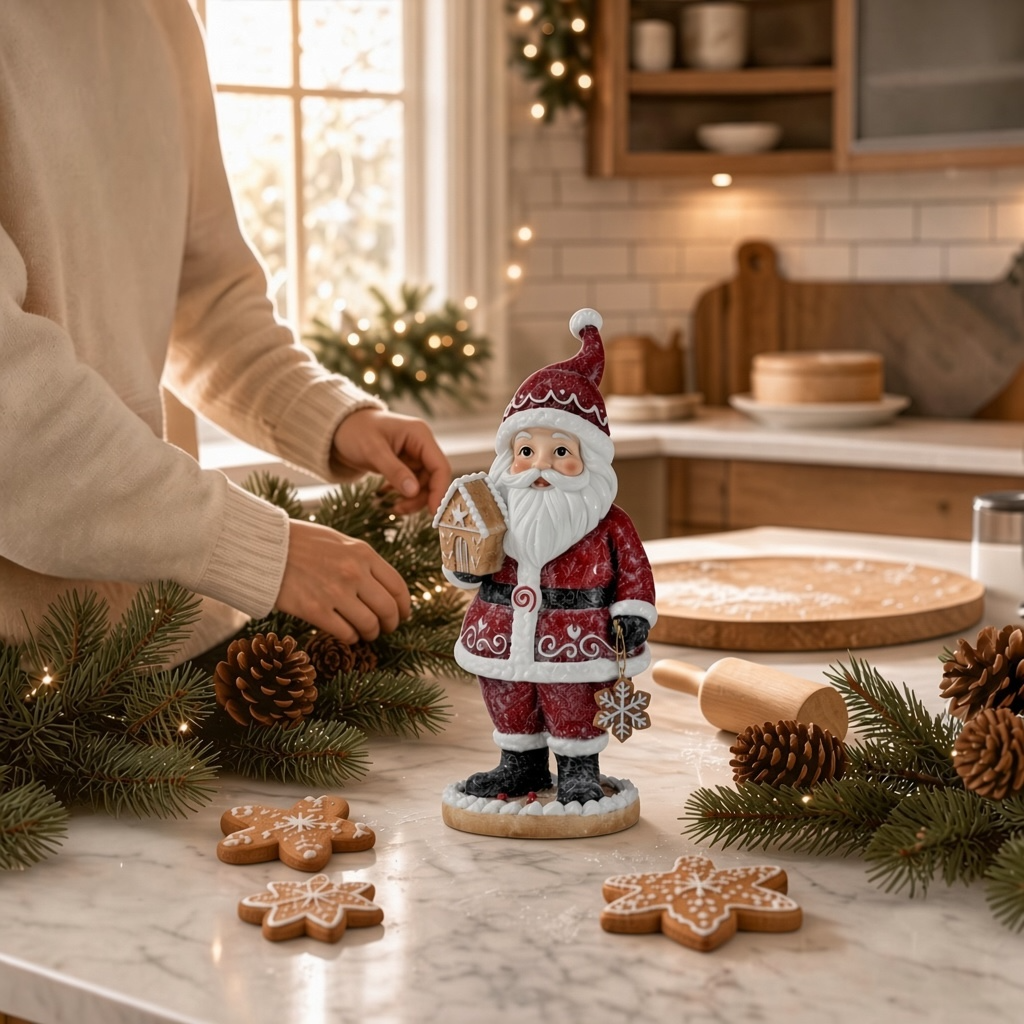 10" Gingerbread Santa with Gingerbread House Figurine