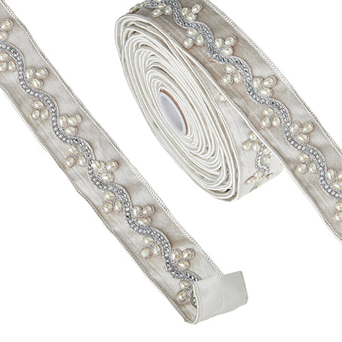 Jewel Ivory Velvet Ribbon – 2" Wired Luxe Trim by RAZ Imports