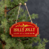 Red & Gold Holly Jolly Ornament Sign – 6.5" x 7"