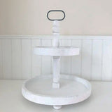 Round Tiered Tray – Distressed White Finish, 15" Base