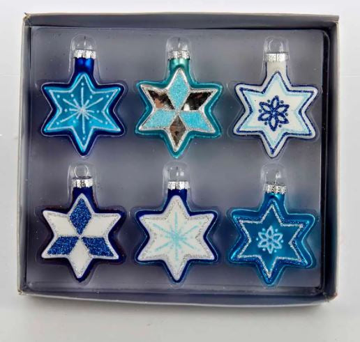 Glittered Jewish Star Ornaments – Set of 6 Glass Décor by Kurt Adler