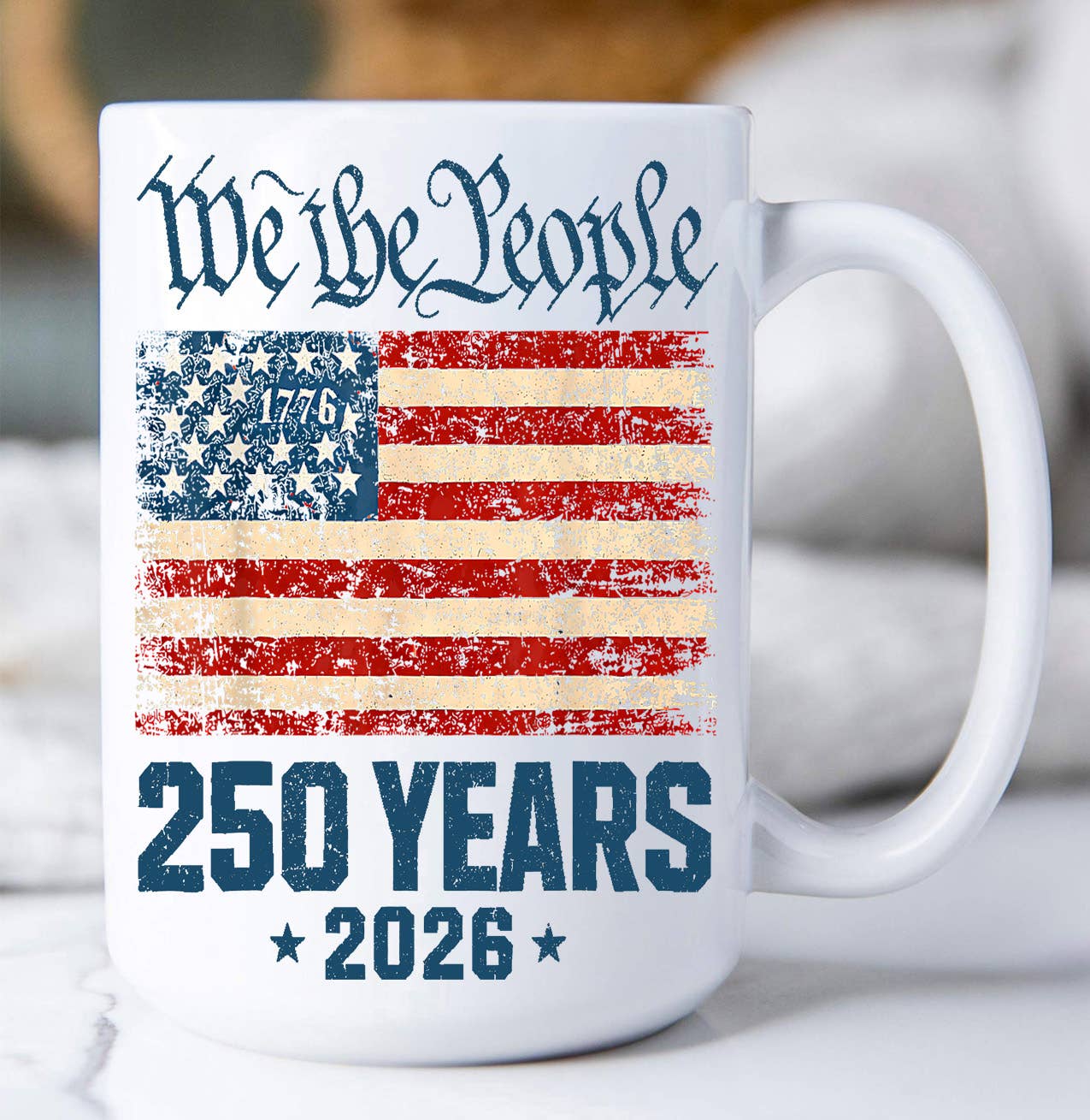 “We the People” America 250 Commemorative Mug – 15oz Patriotic Ceramic Coffee Cup (1776–2026