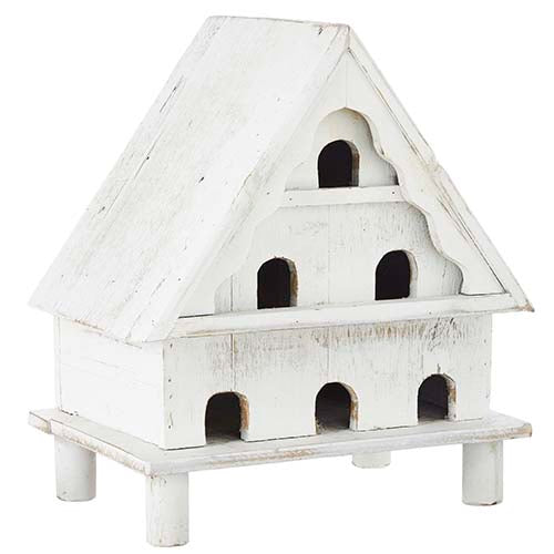 Distressed Whitewashed Birdhouse – 16" Garden-Inspired Accent