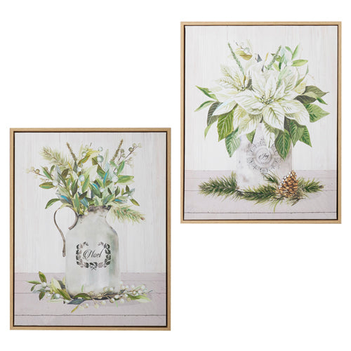Poinsettia & Greenery Winter Wall Art – Set of 2
