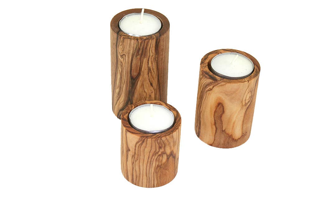 Olive Wood Tealight Holder Set – Handcrafted Trio by Olivenholz-Erleben